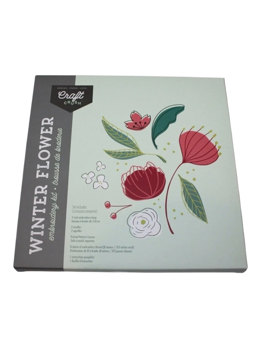 NEW Embroidery Kit by Craft Crush - Red, Green & White Floral Design